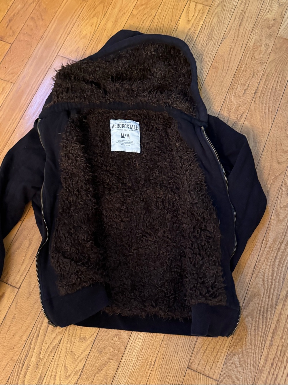 Aeropostale Mens Y2K Full Faux Fur Lined Full Zip Hoodie Black Sz M Chunky Logo - Picture 5 of 10